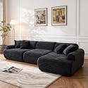KEIKI 2Seat Modular Boneless Sectional Corduroy Sofa Couch with Chaise for Urban Loft Bedroom Studio Family Friendly Urban Professionals Luxurious Elegant Sophisticated Quality Design Black