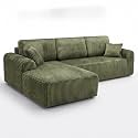 KEIKI 109" Corduroy L-Shaped Sectional Sofa with Right Chaise, Green