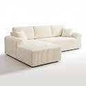 KEIKI 109" Corduroy L-Shaped Sectional Sofa with Right Chaise, White