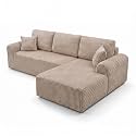 KEIKI 109" Corduroy L-Shaped Sectional Sofa with Left Chaise, Camel