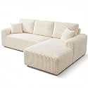 KEIKI 109" Corduroy L-Shaped Sectional Sofa with Left Chaise, White