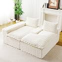 KEIKI 96" L-Shape Modular Boneless Couch with Chaise for Modern Home Small Space, Sectional Sofa Deep Seat Oversized Loveseat Convertible Sofa Bed for Apartment Furniture Lounge Relaxing Corner, White
