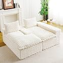 KEIKI 96" L-Shape Modular Boneless Couch with Chaise for Modern Home Bedroom Studio, Sectional Sofa Deep Seat Oversized Loveseat Convertible Bed for Apartment Furniture Lounge Relaxing Corner, White