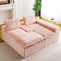 KEIKI 96" Modular Boneless Couches Sectional with Right Chaise for Feminine Living Room, Plush Turtle Velvet Deep Seat Sofa, Pet Friendly Oversized Loveseat for Small Apartment Bedroom Studio, Pink