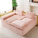 KEIKI 96" L-Shape Modular Boneless Sectional Sofa Couch with Left Chaise for Living Room, Deep Seat Oversized Loveseat Convertible Sofa Bed for Feminine Apartment Studio, Pet Friendly, Pink
