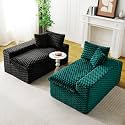 KEIKI 120" Modular Boneless Couch Full Chaise for Apartment, 4-Seater Sectional Couches for Living Room Furniture, Deep Seat Oversized Plush Sofa Bed for Family Room Studio Pet Friendly, Green Black