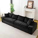 KEIKI 120" Modular Boneless Couch Full Chaise for Living Room, 4-Seater Sectional Couches for Living Room Furniture, Deep Seat Modular Cloud Sofa Bed for Apartment Bedroom Pet Friendly, Black
