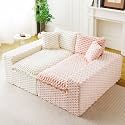 KEIKI 120" Modular Boneless Couch Full Chaise for Apartment, 4-Seater Sectional Couches for Living Room Furniture, Deep Seat Corner Sofa Bed for Bedroom Furniture Lounge Pet Friendly, White Pink