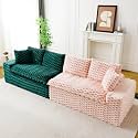 KEIKI 2Seat Modular Turtle Velvet Sofa Couch for Living Room Bedroom Studio Comfort Seekers Homeowners Luxurious Elegant Sophisticated Refined Design Stylish Design Green Pink