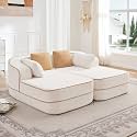 KEIKI Modular Boneless Sectional Teddy Sofa Couch with Chaise for Living Room, Oversized 77.2" Loveseat Chaise Lounge Indoor for Small Spaces, Modern Comfy Apartment Size Sleeper Couch, White