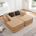 KEIKI Modular Boneless Sectional Teddy Sofa Couch with Chaise for Living Room, Oversized 77.2" Loveseat Chaise Lounge Indoor for Small Spaces, Modern Comfy Studio Apartment Essentials Couch, Camel