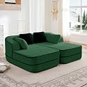 KEIKI Modular Boneless Sectional Teddy Sofa Couch with Chaise for Living Room, Oversized 77.2" Loveseat Chaise Lounge Indoor for Small Spaces, Modern Comfy Apartment Size Couch for Bedroom, Green