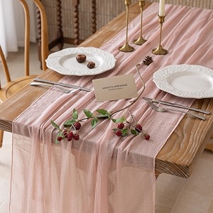 3Pcs Dusty Pink Cheesecloth Table Runner 120