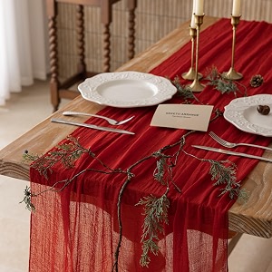 3Pcs Red Cheesecloth Table Runner 120 Inches