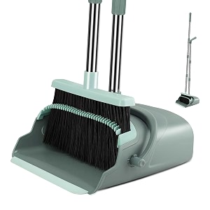 stainless steel plastic rubber broom dustpan combo set standing dustpan broom with stainless long handle 44534-55934 sweep set upright for home kitchen room office lobby floor cleaningjade