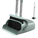 Stainless Steel Plastic Rubber Broom Dustpan Combo Set Standing Dustpan Broom With Stainless Long Handle 44.5"-55.9" Sweep Set Upright For Home Kitchen Room Office Lobby Floor Cleaning(Jade)