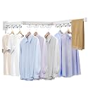 Kelisiting Wall Mounted Clothes Drying Rack, Laundry Drying Rack Wall Mount, 3-Fold Drying Rack Clothing, Foldable Clothes Drying Rack with 12 Dual Hooks Organization for Laundry Room Indoor - White