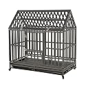 KELIXU 48" Heavy Duty Dog Crate Large Dog cage Dog Kennels and Crates for Large Dogs Indoor Outdoor with Double Doors, Locks and Lockable Wheels, Black