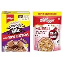 Kellogg's Chocos Fills 250g | Double Chocolaty, Anytime Snack | 3 Grains: Oats, Wheat & Rice, + Kellogg's Muesli Fruit Nut & Seeds 750G | 12-In-1 Power Breakfast | India'S No. 1 Muesli |