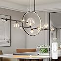 KELUOLY 54" Modern Pendant Light Fixtures, 10-Lights Black Dimmable Mid-Century Dining Room Large Bubble Chandeliers, Linear Kitchen Island Lights with Spherical Clear Glass Shade for bar, Cafe