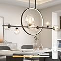 KELUOLY Modern 7 Light Dining Room Chandelier, 37.4" Black Dimmable Mid Century Linear Pendant Lights with Globe Glass Shade, Minimalist Island Light for Dining Room, Office, Kitchen