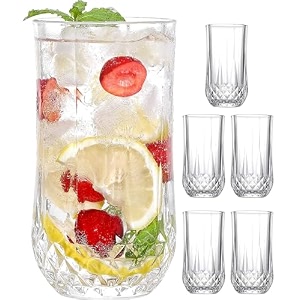 kelvee diamond cut crystal clear drinking glasses set of 6elegant and durable tall bar glassware for water juice cocktails beer
