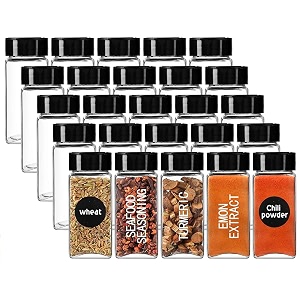 KELVEE Glass Spice Jars With Black Plastic