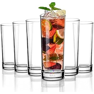 kelvee highball glasses set of 6-300 ml heavy base cocktail glasses - tall drinking glasses for water juice beer wine cocktail milk tea