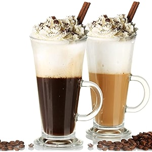 kelvee irish coffee mugs with handle large size plain glasses set of 2 tall funnel clear glasses for iced cold coffee latte cappuccino hot chocolate 270ml