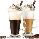 KELVEE Irish Coffee Mugs with Handle, Large Size Plain Glasses Set of 2, Tall Funnel Clear Glasses for Iced Cold Coffee, Latte, Cappuccino, Hot Chocolate (270ml)