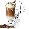 KELVEE Irish Glass Coffee Mugs with Handle,Glass Tea Cup - Set of 2, for Cappuccino,Hot/Cold Beverages and Juice, Clear,300 ml
