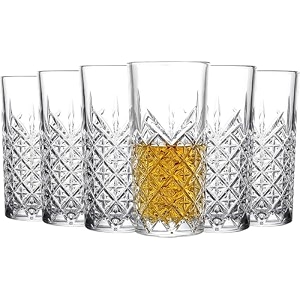 kelvee tall highball glasses set of 6300 ml cupstextured designer glassware for drinking water juice beer or soda and elegant dishware safe