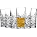 KELVEE Tall Highball Glasses Set of 6,300 ml Cups,Textured Designer Glassware for Drinking Water, Juice, Beer, or Soda and Elegant Dishware Safe