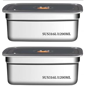 kemethy stainless steel fridge storage containers with leak-proof airtight lids reusable metal boxes stackable bpa-free dishwasher safe for snacks fruits 1200ml-2pc