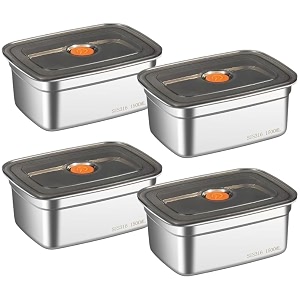 kemethy stainless steel fridge storage containers with leak-proof airtight lids reusable metal boxes stackable bpa-free dishwasher safe for snacks fruits1500 ml-4pc