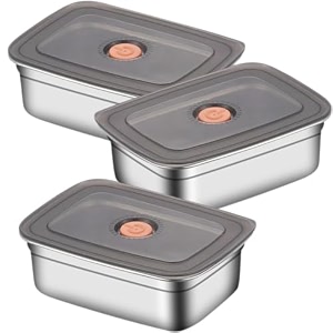 kemethy stainless steel fridge storage containers with leak-proof airtight lids reusable metal boxes stackable bpa-free dishwasher safe for snacks fruits 1200ml-3p