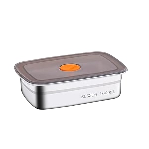 kemethy stainless steel fridge storage containers with leak-proof airtight lids reusable metal boxes stackable bpa-free dishwasher safe for snacks fruits1000 ml-1pc