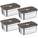 KEMETHY Stainless Steel Fridge Storage Containers with Leak-Proof Airtight Lids, Reusable Metal Boxes, Stackable, BPA-Free, Dishwasher Safe for Snacks, Fruits(1500 ML-4PC)