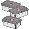 KEMETHY Stainless Steel Fridge Storage Containers with Leak-Proof Airtight Lids, Reusable Metal Boxes, Stackable, BPA-Free, Dishwasher Safe for Snacks, Fruits (1200ML-3P)