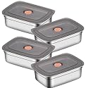 KEMETHY Stainless Steel Fridge Storage Containers with Leak-Proof Airtight Lids, Reusable Metal Boxes, Stackable, BPA-Free, Dishwasher Safe for Snacks, Fruits (1200ML-4P)