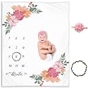 KEMINA Baby Girl Monthly Milestone Blanket – 50x40 Floral Fleece Blanket with Wreath, Headband &amp; Chalkboard – Soft Photo Prop for Newborn Baby Pictures, Monthly Tracker