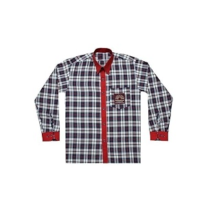 kendriya vidyalaya school uniform shirt full sleeve blue-white plaid with red trim regular-fit