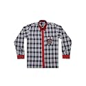 Kendriya Vidyalaya School Uniform Shirt, Full Sleeve, Blue-White Plaid with Red Trim Regular-Fit