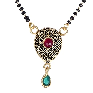 kennice mangalsutra ethnic red american diamond studded gold-plated tanmaniya nallapusalu with chain for women