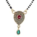 KENNICE Mangalsutra Ethnic Red American Diamond Studded Gold-Plated Tanmaniya Nallapusalu with Chain For Women