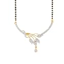 KENNICE Mangalsutra Gold-Plated American Diamond Studded Leaf Design Pendant With Black Beaded Chain Tanmaniya Nallapusalu For Women