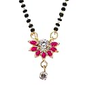 KENNICE Mangalsutra Gold Plated Drop Flower Shaped CZ Stone Tanmaniya Nallapusalu Black Bead Pearl Jewellery For Women