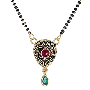 kennice mangalsutra red american diamond studded gold-plated tanmaniya nallapusalu with chain for women
