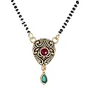 KENNICE Mangalsutra Red American Diamond Studded Gold-Plated Tanmaniya Nallapusalu with Chain For Women