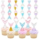 Kenning 48 Pcs Mermaid Cupcake Toppers Rings Glittering Resin Birthday